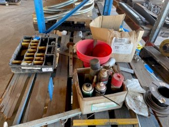 (A151) - Assorted Spray Cans, Hydraulic Fittings and Chair