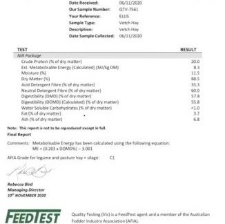 100mt Vetch Hay 500kg 8x4x3 Bales