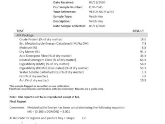 180mt Vetch Hay 600kg 8x4x3 Bales + Freight
