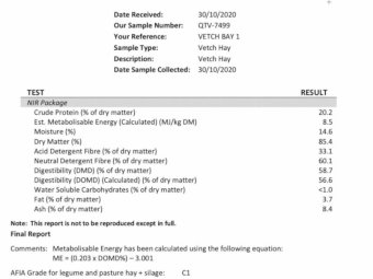 600mt Vetch Hay 640kg 8x4x3 Bales (New Season)