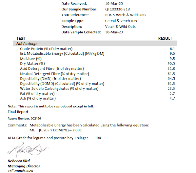 30mt Vetch & Wild Oats Hay 500kg 8x4x3 Bales