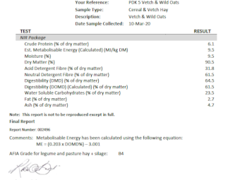 30mt Vetch & Wild Oats Hay 500kg 8x4x3 Bales