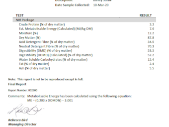 Barley Straw 300kg 8x4x3 Bales (Header Tailings)