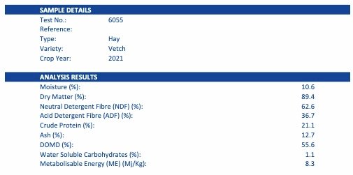 185mt Vetch Hay 600-640kg 8x4x3 Bales (New Season 21/22) - Feed Tested