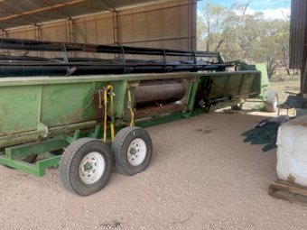 John Deere 9500 Header with 30ft Bat Reel Front & Trailer