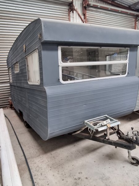 Grey Retro Caravan | Farm Tender