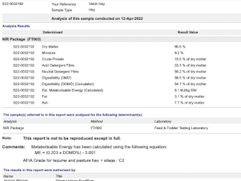 40mt Vetch Hay 650kg+ 8x4x3 Bales