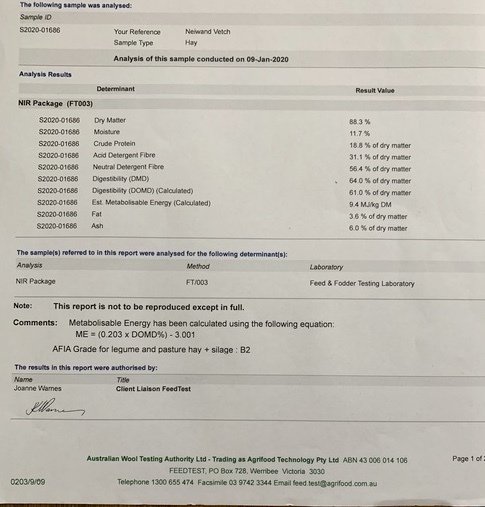 100mt Vetch Hay 600kg 8x4x3 Bales
