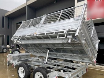 12x7 Hydraulic 3 Way Flat Top Tipper Trailer ATM 3.5 t With Ramp Hot Dip Galvanised & Cage