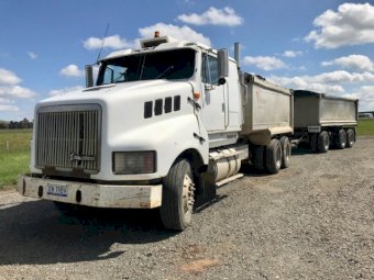 Under Auction - (A205) 1998 International Transtar Truck and Dog Trailer 