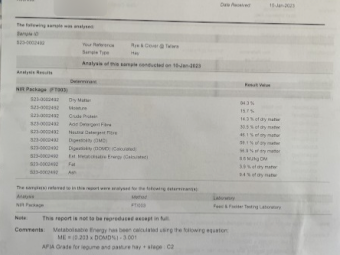 200mt Clover and Rye Hay 500kg 8x4x3 Bales