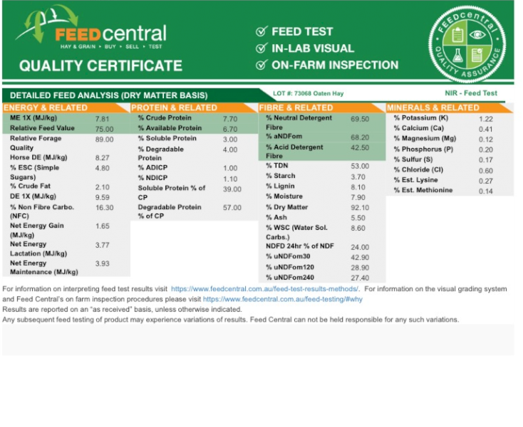 300mt Oaten Hay 600-650kg 8x4x3 Bales (New Season 22/23)