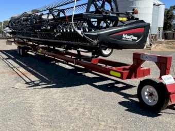 2017 Case IH 7240 Header with D65 MacDon 40ft Draper Front on Leith Trailer