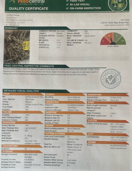250mt Pasture Hay 650-700kg 8x4x3 Bales