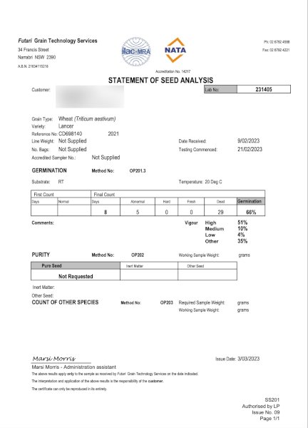 120 mt Lancer Wheat pickled