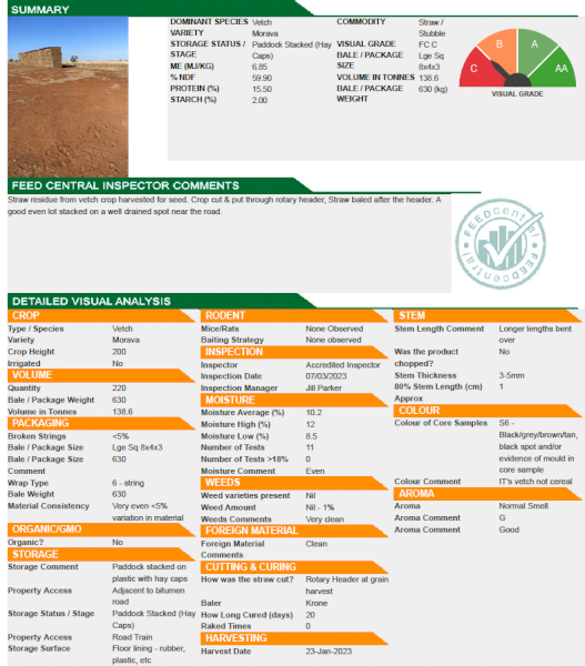 50mt Vetch Straw 500-600kg 8x4x3 Bales (New Season)