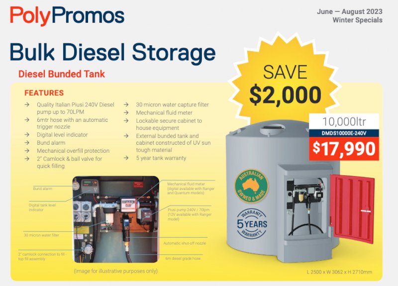 Polymaster 10,000 ltr Diesel Bunded Tank 240V Essential Series *WINTER SPECIAL*