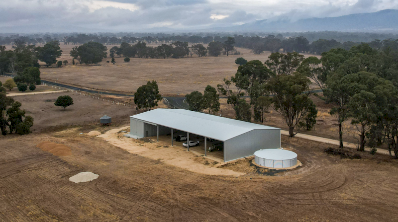 Action Steel Machinery Shed with one-bay enclosed