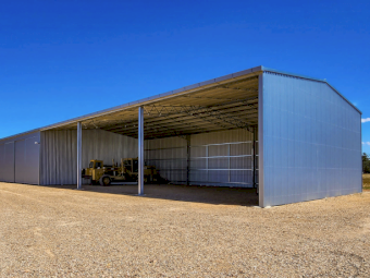 Action Steel Machinery Shed with one-bay enclosed