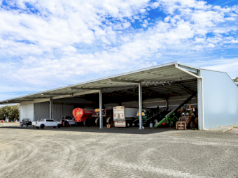 Action Steel Machinery Shed with one-bay enclosed