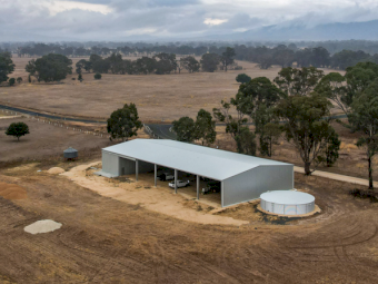 Action Steel Machinery Shed with one-bay enclosed