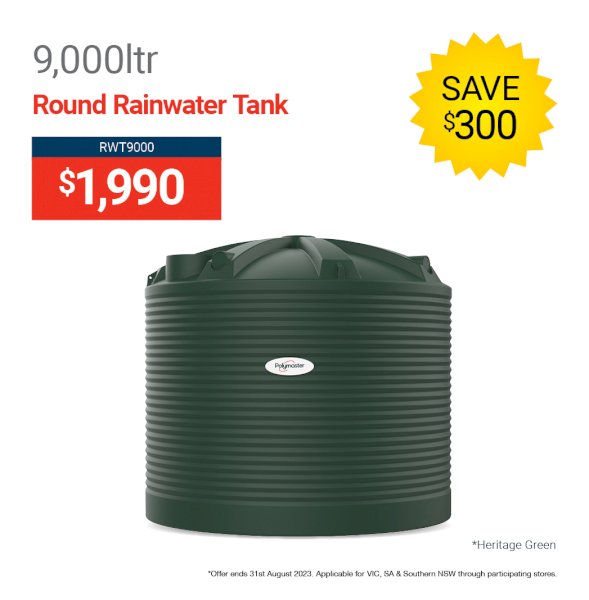 Polymaster's 9,000ltr Round Rainwater Tank and SAVE$300! *PolyPromo Winter*