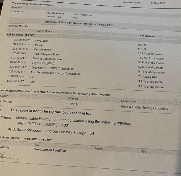 110mt Vetch Hay 500kg 8x4x3 Bales