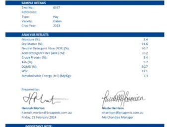 1500mt Oaten Hay 550kg 8x4x3 Bales