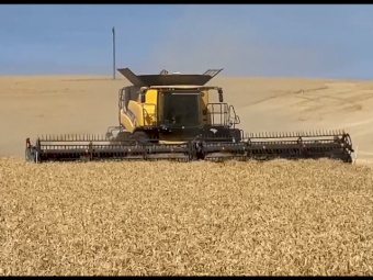 2022 New Holland CR9.90 Header with 2021 MacDon D145 Draper front and 2022 Pickup Front