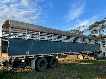 1972 White McGrath Trailer with Animal Carrier Stock Crate