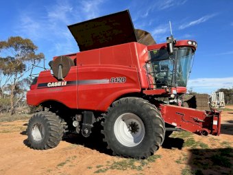 2011 Case IH 8120 4WD Header with 2152 40' Front on Trailer
