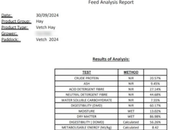 100mt Vetch Hay 620kg 8x4x3 Bales