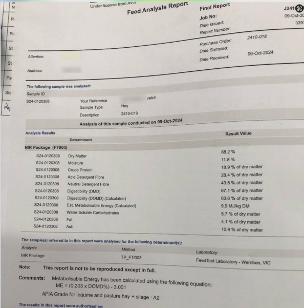 200mt Vetch Hay 630kg 8x4x3 Bales