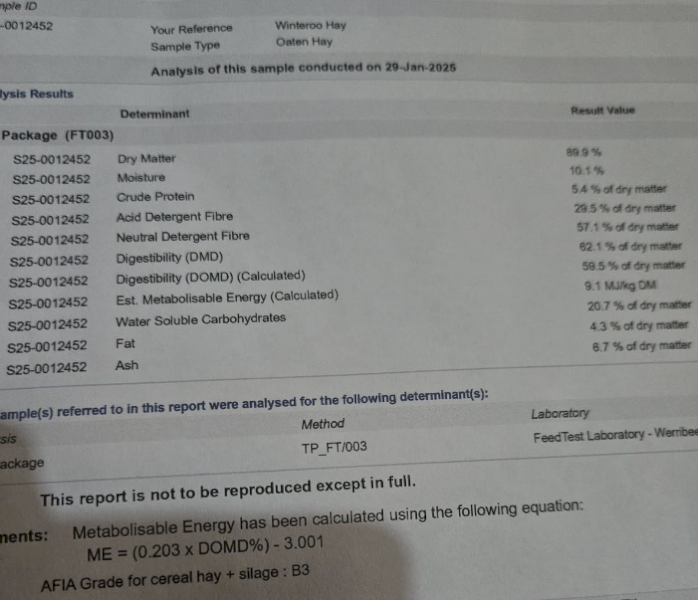 250mt Oaten Hay 620kg 8x4x3 Bales