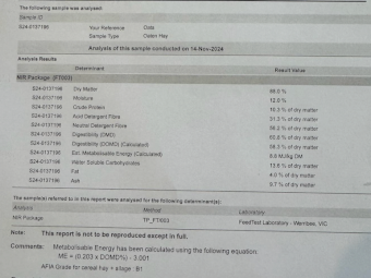 27mt Oaten Hay 600kg 8x4x3 Bales