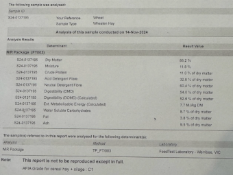 110mt Wheaten Hay 600kg 8x4x3 Bales