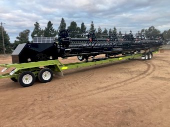 2023 Macdon D145 Front with Leith Contractor Trailer