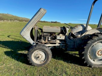 Massey Ferguson Grey Tractor with Post Hole Digger And Belt Pulley