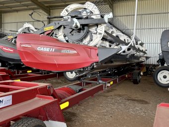 2022 Case IH 7250 Header with 2024 MacDon FD241 Front on Leith Trailer