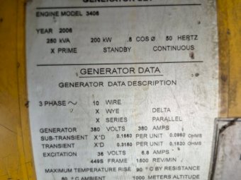 250 KW Caterpillar 3406 B Generator