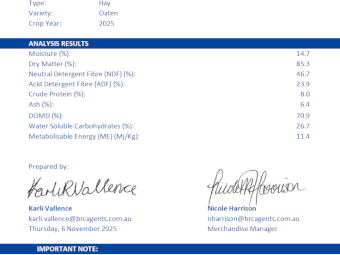 500mt Oaten Hay 670kg 8x4x3 Bales