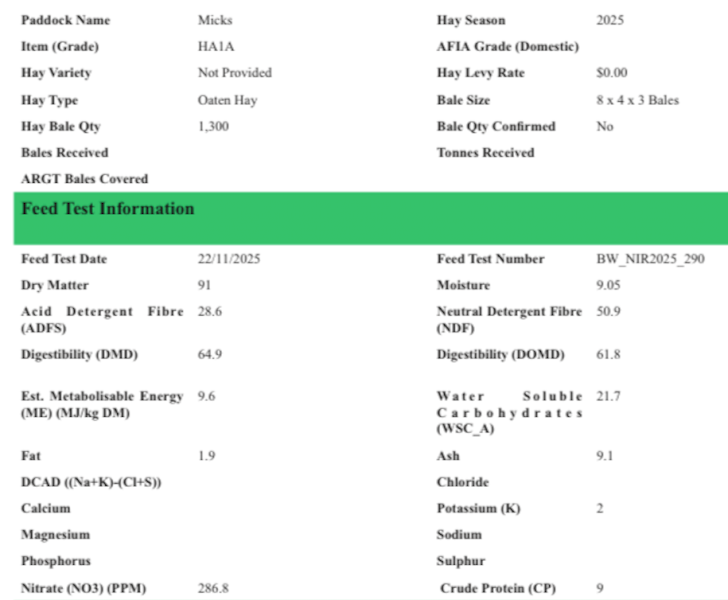 200mt Oaten Hay 600kg 8x4x3 Bales