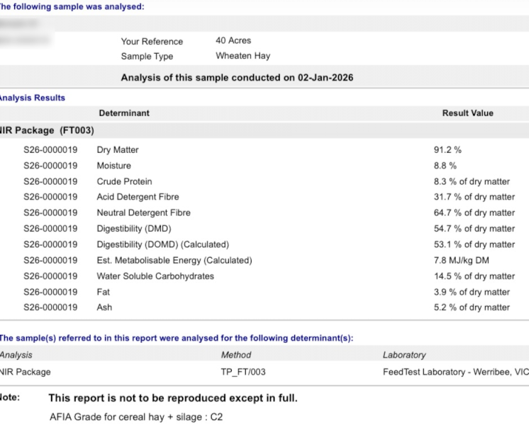 80mt Wheaten Hay 550-600kg 8x4x3 Bales