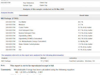 350mt Oaten Hay 550kg 8x4x3 Bales