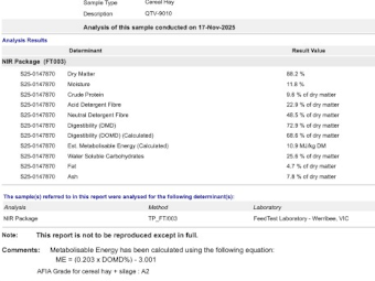 250mt Oaten Hay 780kg 8x4x3 Bales