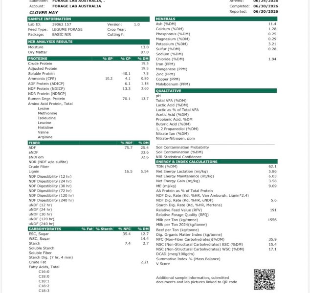59mt Balansa Clover Hay 8x4x3 Bales
