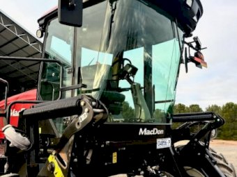 2016 Macdon 205 Windrower with 2018 D65 Front & Mower Front on Trailers