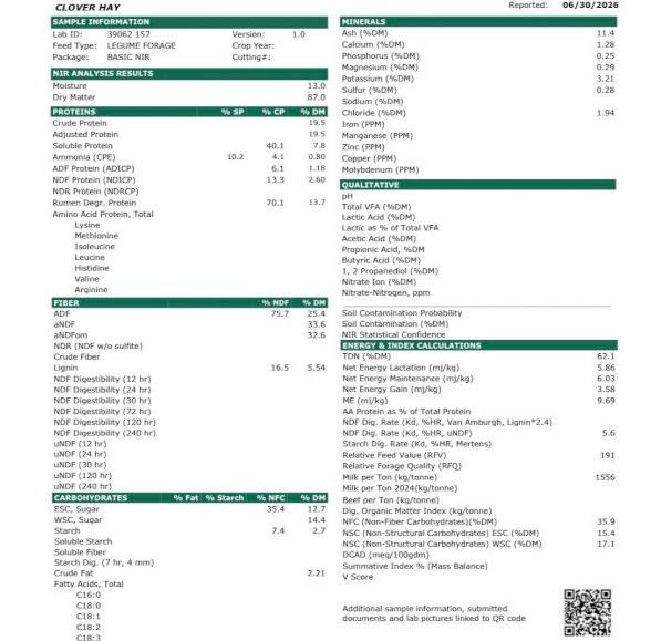 59mt Balansa Clover Hay 8x4x3 Bales