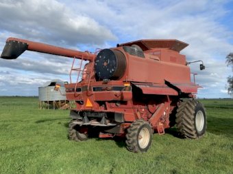 2003 Case 2388 Header with 36' Draper Front on Leith Trailer