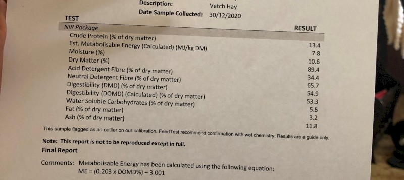 190mt Vetch Hay 605kg 8x4x3 Bales